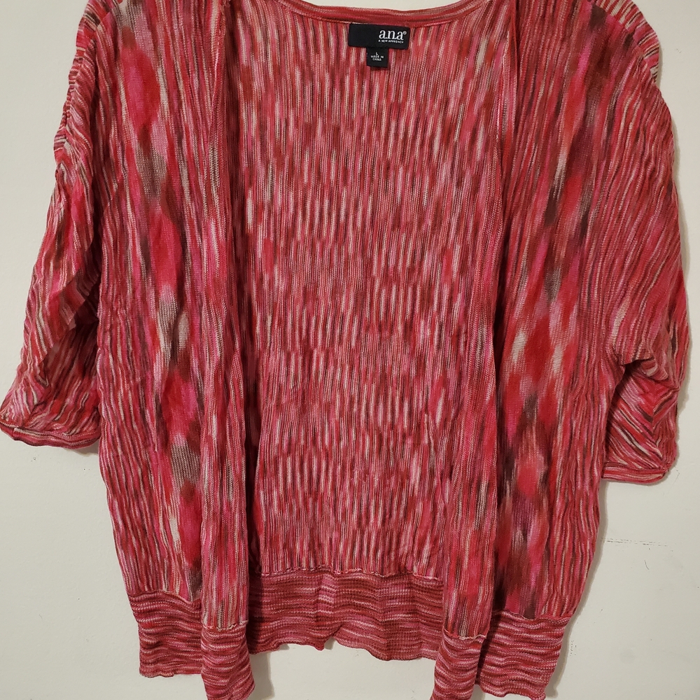 Y2k Space Dye Open Front Knit Cardigan Lightweight Pink Brown Cream Grunge